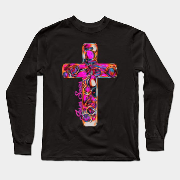 Pink Artistic Cross Long Sleeve T-Shirt by AlondraHanley